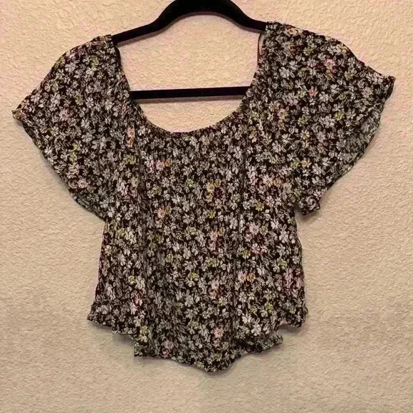 Iris floral puff sleeve sz L girly feminine fall winter casual preppy festival - Picture 1 of 7
